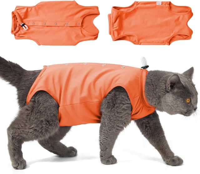 Detalle de Poiinvc Body de récupération pour chat après opération (Orange, taille M) – alternative au collier isabelin