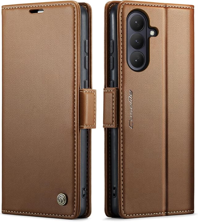 Detalle 2 de iEWFEN Premium Leather Wallet Case for Samsung Galaxy S26 (Brown) with Magnetic Closure, RFID and Kickstand
