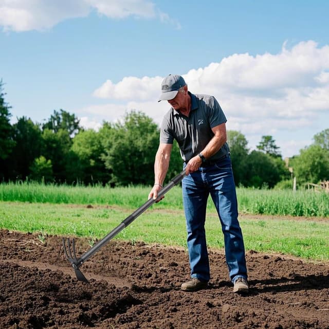 Detalle de Harrms Gartenhacke mit Stiel (116 cm) – Multifunktionale Doppelhacke mit 3 Zinken aus Metall