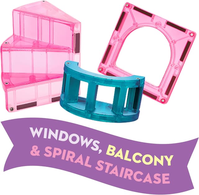 Detalle 2 de Magna-Tiles Castle 25-Piece Magnetic Construction Set (including drawbridge, dragon & royalty figures)