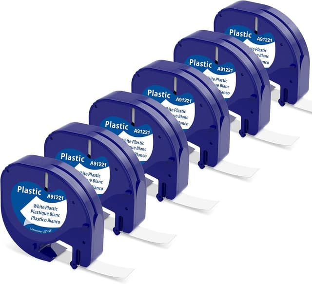 Detalle de MarkField 6er Pack kompatible Dymo LetraTag Etikettenbänder 12 mm x 4 m (Schwarz auf Weiß)