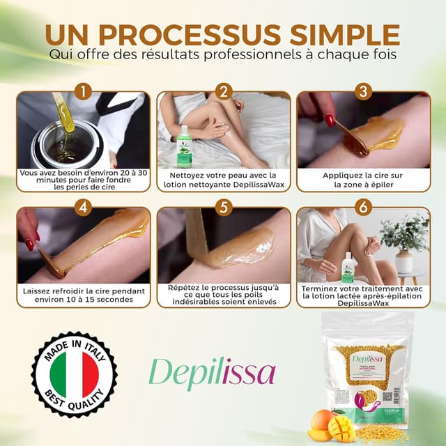 Detalle de Depilissa Perles de cire dépilatoire pour le visage, sourcils et zones intimes (sans bandes) – Tropical Mango