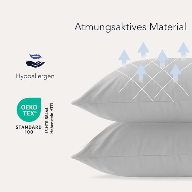 Detalle de Dreamzie Kissenbezug 40 x 80 cm (Set mit 2) aus 100% Jersey-Baumwolle – grau