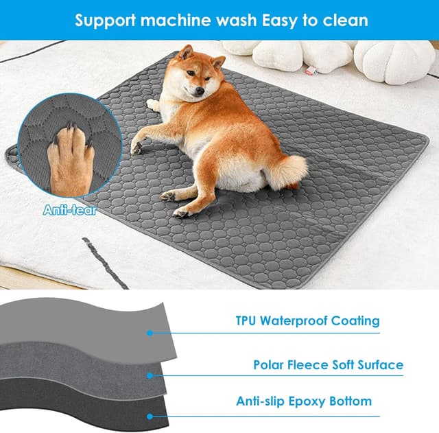 Detalle de Washable Puppy Pads (2 Pack) Reusable Dog Training Pads, 100x70cm, Non-Slip Waterproof Whelping Mats – Grey