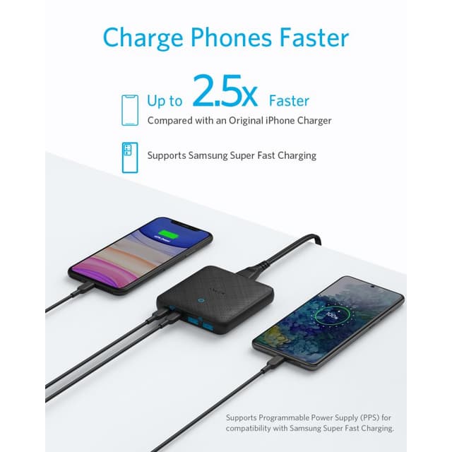 Detalle 2 de Anker PowerPort Atom III multicargador de 65W con 2 USB-C y 4 salidas en negro