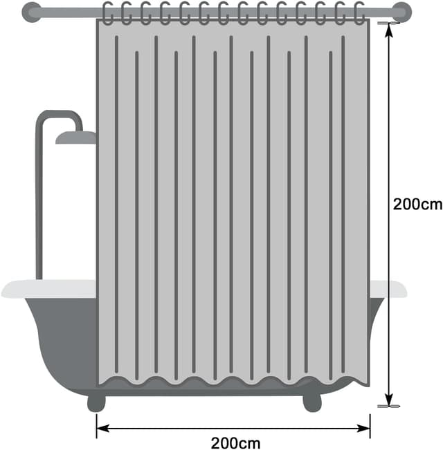 Thumbnail 6 de EurCross Extra Duschvorhang 200x200 cm in Grau – wasserabweisend, waschbar, mit 14 Ösen