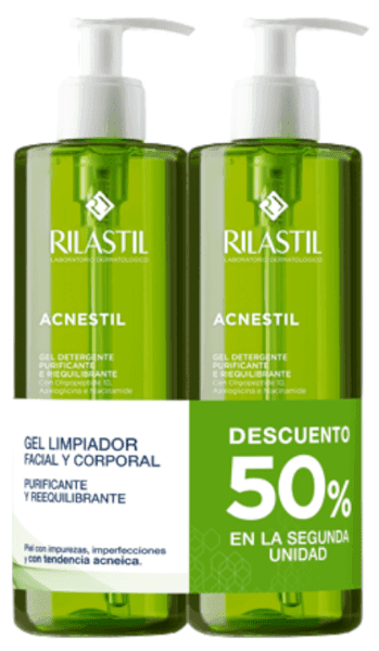 Detalle de Rilastil Acnestil Gel limpiador 2x400 ml