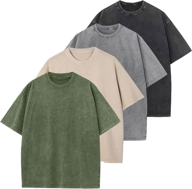 Detalle de HOUZONIY Oversized T-Shirt für Herren aus Heavy Baumwolle – Regular Fit Basic Set, lässig & sommerlich