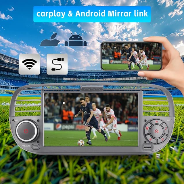 Thumbnail 6 de Autoradio doppio DIN per Fiat 500 con touchscreen, USB, Bluetooth, FM/AM e Linux (CarPlay/Android Auto wireless)