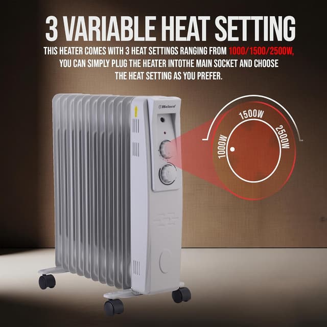 Detalle 2 de Belaco 2500W oil filled radiator heater 11-fin