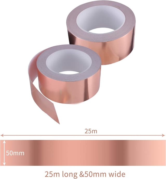 Detalle de Zalava Kupferband 50 mm x 25 m (selbstklebend) für EMI-Abschirmung, Schneckenschutz & Reparaturen