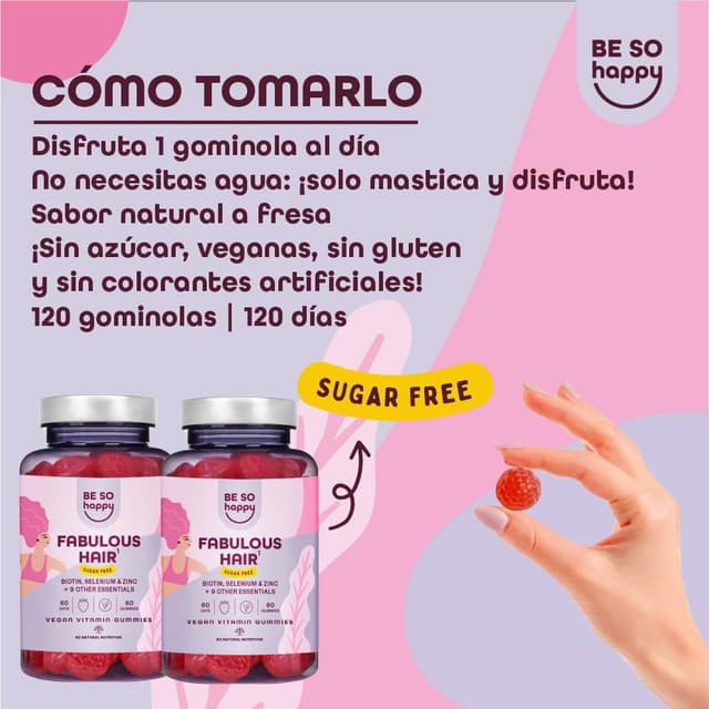 Thumbnail 3 de BeSoHappy Gominolas con Biotina 6000 mcg y Otros 10 Componentes 🍓