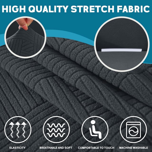 Detalle de YSTELLAA Copridivano 4 posti con braccioli anti-graffio e antiscivolo, grigio scuro