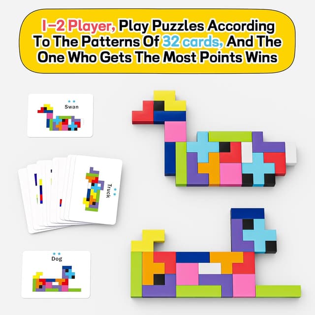 Detalle de QianShouYan Wooden Block Stacking Games (120-Piece) 4-in-1 Fast-Paced Building Block Board Game for Kids 4+ (1–6 Players)