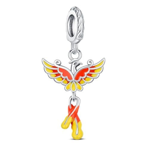Detalle de BOIGEGU Fénix Charms de plata de ley 925 con circonita cúbica (compatible con pulseras tipo Pandora)