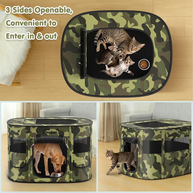 Detalle de Portable Dog Playpen with 600D Oxford Tent Fabric, Waterproof Breathable Gates and Carry Case (Medium/Large), Black Camouflage