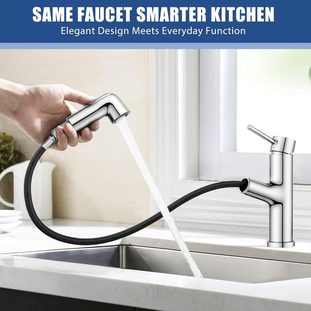 Detalle 2 de HURRAN Rubinetto da bagno estraibile con miscelatore monocomando e 2 modalità di flusso in acciaio inox cromato