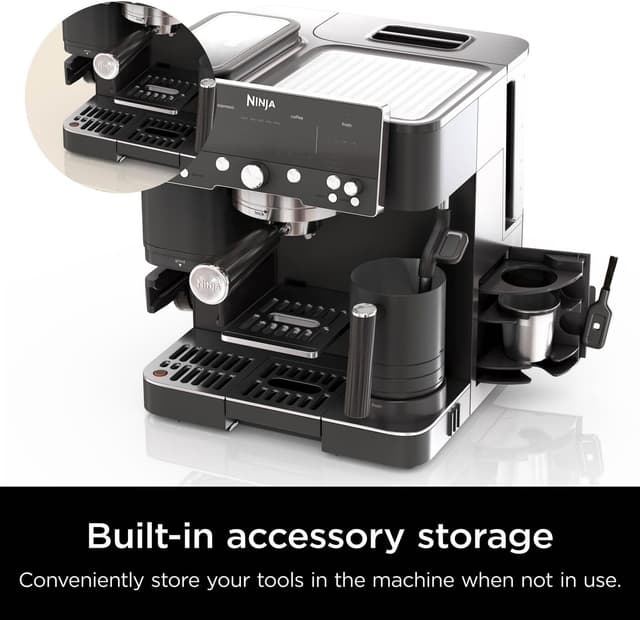 Detalle de Ninja Luxe Premier ES601UKBK 3-in-1 Coffee Machine with Built-in Grinder & Milk Frother (Black)