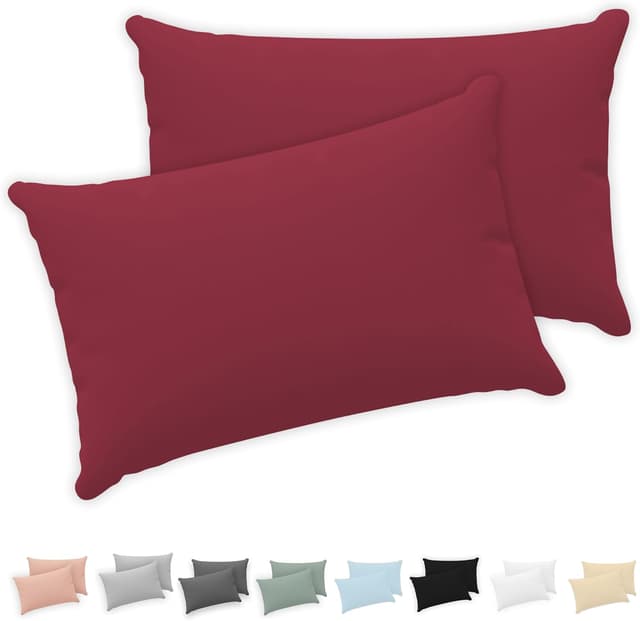 Detalle de Twinzen Kissenbezug 40x60 cm (2er-Set) aus 100% Jersey-Baumwolle mit Reißverschluss – Burgunderrot