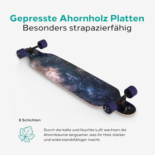 Detalle de Sporterra Longboard (Sommer-Angebot) – Longboard für Erwachsene und Jugendliche mit Ahorn-Deck