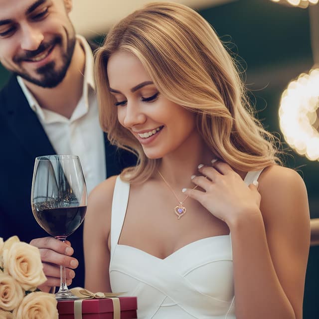 Detalle de CDE collier femme pendentif cœur et rose, argent 925, personnalisé avec pierre de naissance