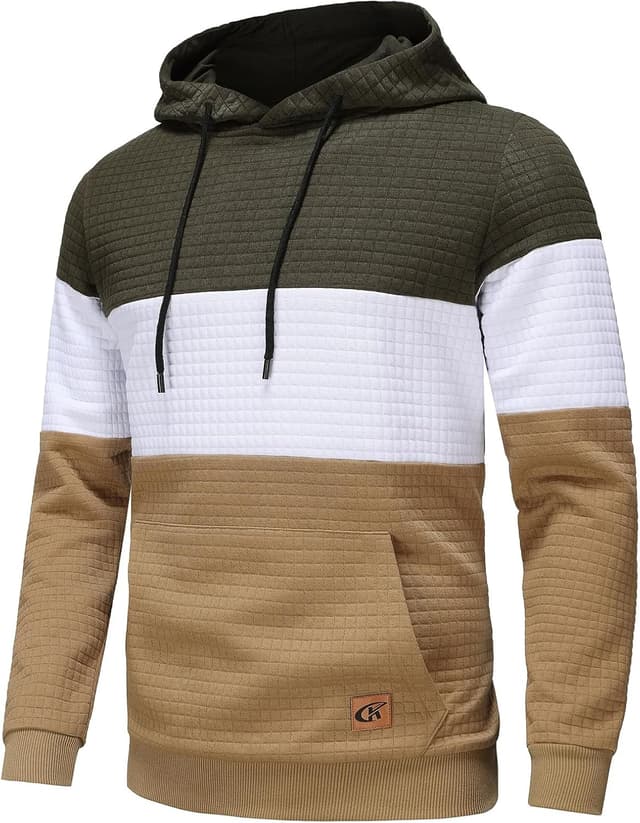 Detalle de YuKaiChen Herren Patchwork Hoodie Pullover mit Kapuze, Langarm Jacquard Farbblock und Taschen