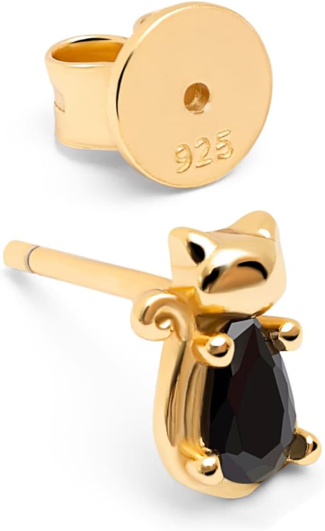 Thumbnail 4 de SINGULARU Cat Black orecchino singolo in argento 925, oro/Rodio