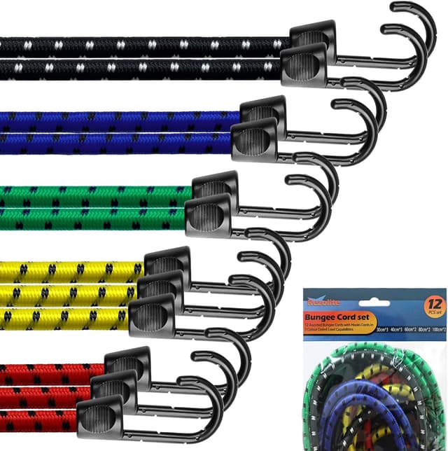 Detalle de Bungee Cords with Hooks – 12-piece heavy duty set for caravan, camping, RVs and outdoor storage
