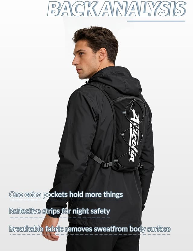 Detalle de Acicolia Running Vest hydration backpack with 1500ml bladder, phone holder and reflective trim