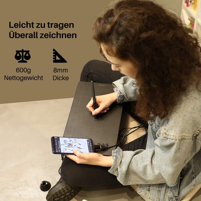 Detalle de HUION HS610 Grafiktablett (10 x 6,25 Zoll) mit 8.192 Stiftdruck und Neigungsfunktion