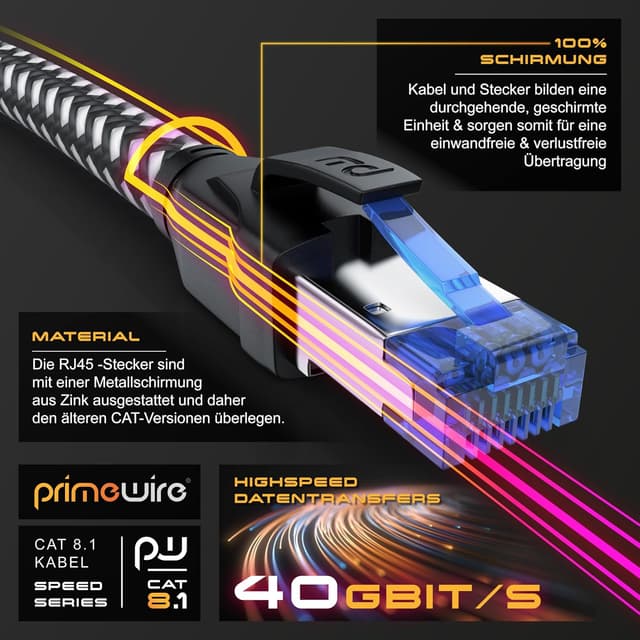 Thumbnail 3 de CSL 10m CAT 8 Netzwerkkabel Patchkabel 40 Gbit/s