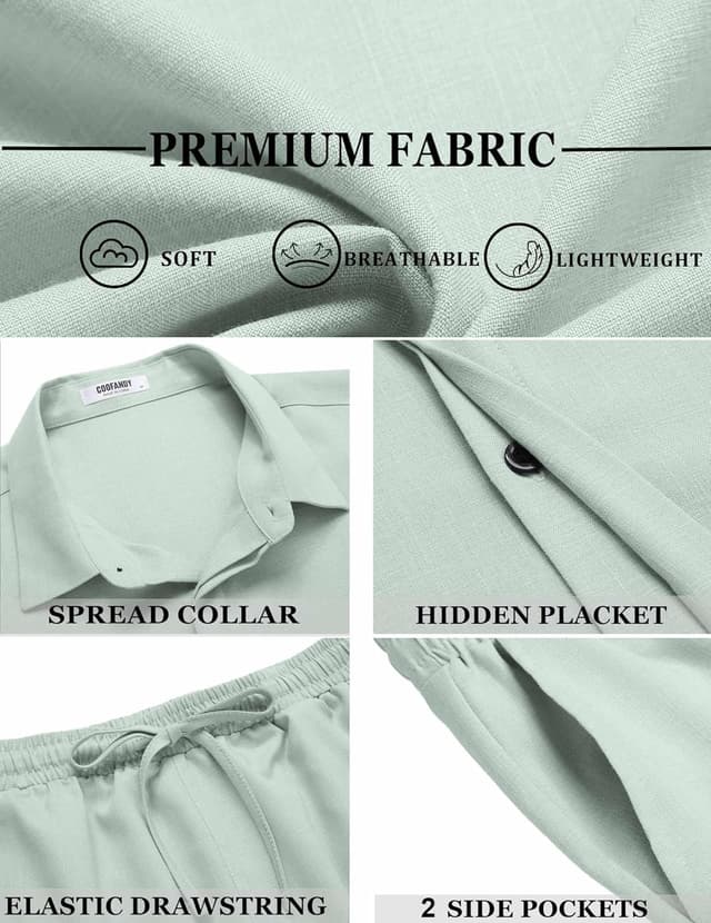 Thumbnail 4 de COOFANDY 2-Piece Linen Beach Set 2️⃣0️⃣📦 👕👖🌴