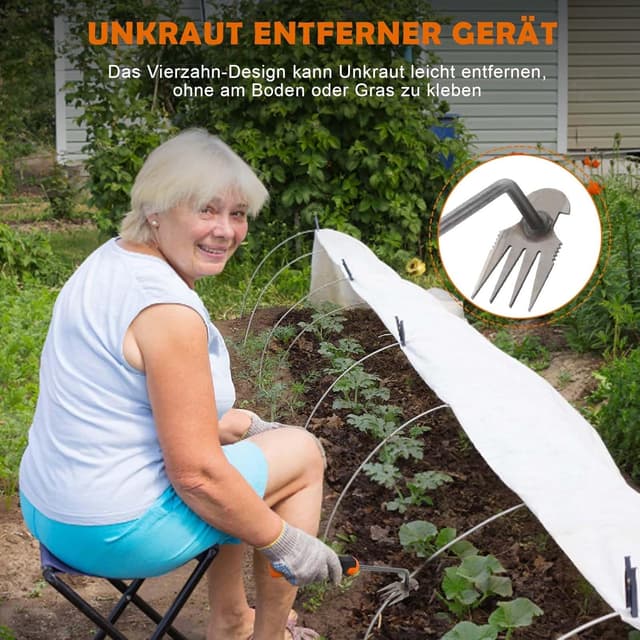 Detalle 2 de MOKIDO Unkrautstecher mit 4 Zähnen und Stiel – manuelles Unkrautentferner-Gerät für enge Zwischenräume
