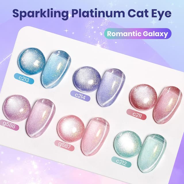 Detalle de Beetles Romantic Galaxy Cat Eye Gel Nail Polish Set (6 Colors) — UV/LED Glitter & Velvet Magnet Finish