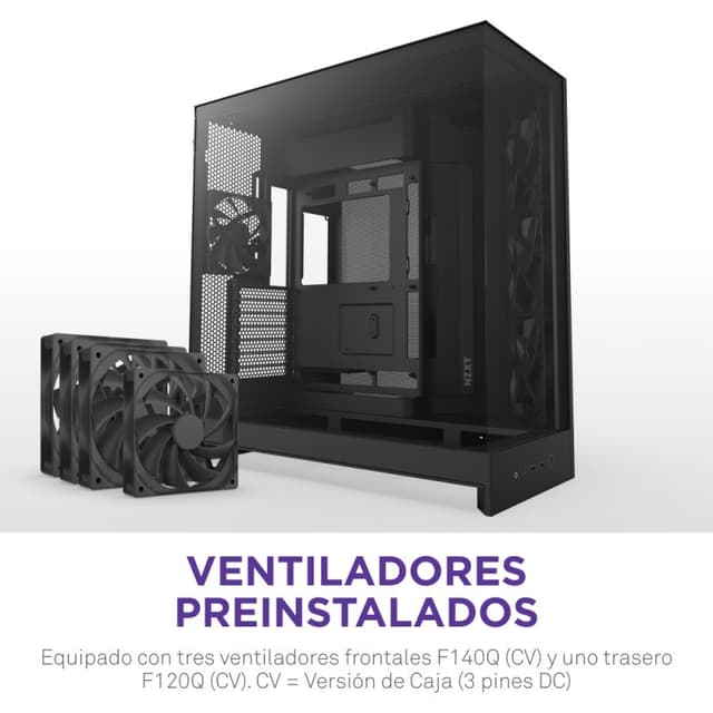 Detalle 2 de NZXT H9 Flow Malla y vidrio templado, 3x140mm