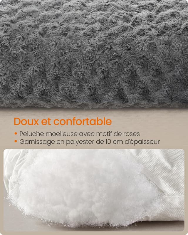 Detalle de Panier pour chien Feandrea XXL (122 x 74 cm) en tissu peluche gris ardoise, rembourrage doux antidérapant lavable