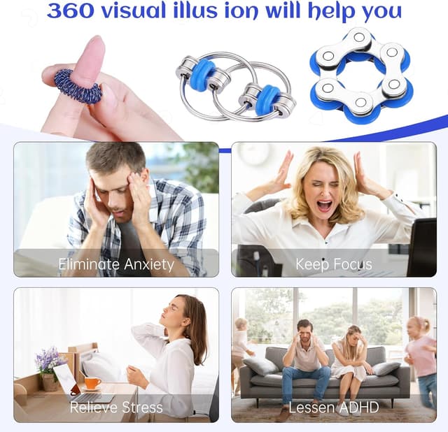 Thumbnail 6 de 8-Piece Sensory Fidget Toys Pack (Flippy Roller Chains, Bike Chain Fidgets, Mesh Marbles & Acupressure Rings) for Stress Relief