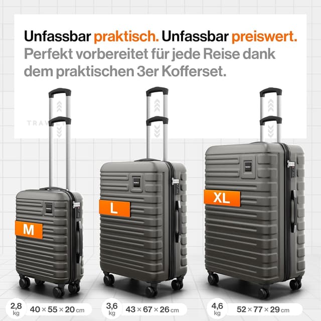 Detalle de Travely Polycarbonat Koffer-Set 77 cm, 67 cm & Handgepäck (3er Set) mit TSA-Schloss