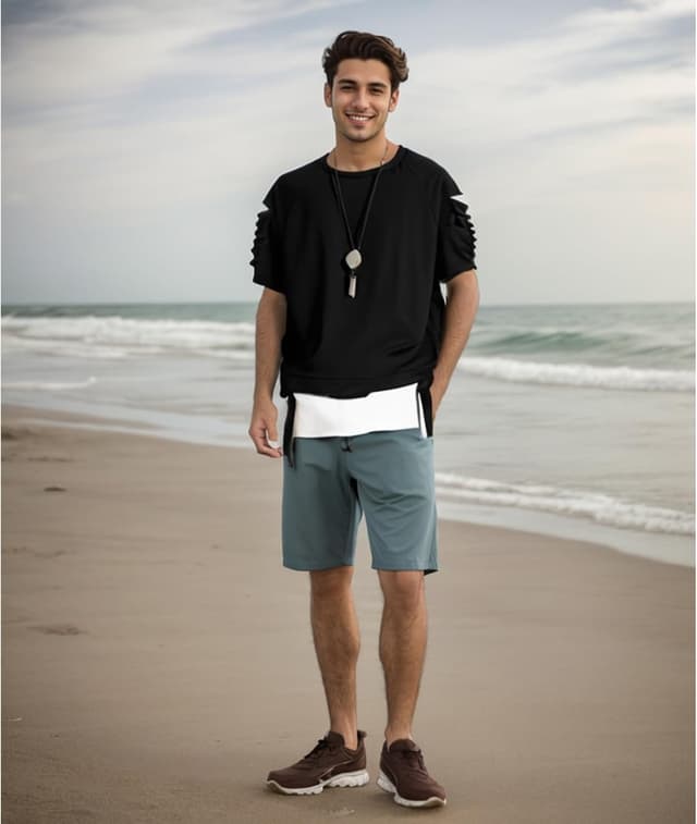 Detalle de T-Shirt Basic aus Baumwolle Patchwork, Rundhals