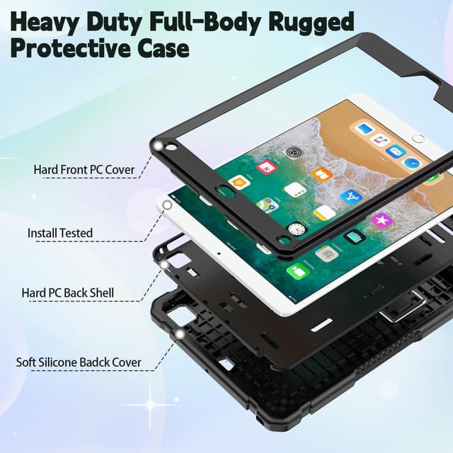 Detalle de SINSO Heavy Duty Shockproof Case for iPad 9.7in (6th Gen 2018 / 5th Gen 2017 / Air 2) with Kickstand & Pencil Holder – Black