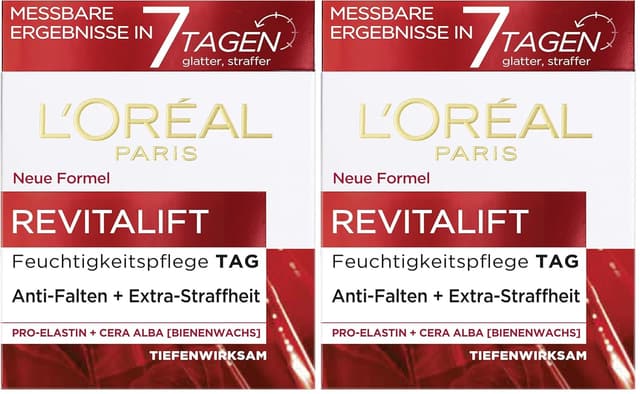 Detalle de L’Oréal Paris Revitalift Tagespflege Anti-Aging mit Pro-Elastin & Bienenwachs (Packung mit 2) – 50 ml
