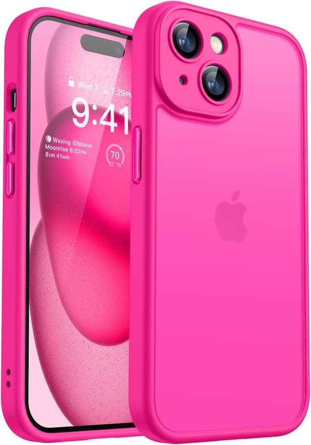 Detalle de CANSHN Matte Compatible with iPhone 15 Case (6.1") – Hot Pink, shockproof protection with full camera cover