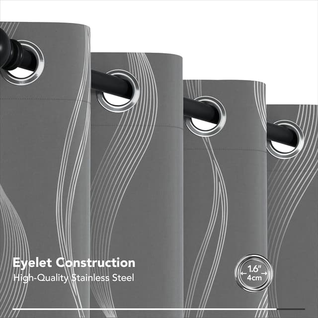 Detalle 2 de Deconovo Blackout Curtains Grey thermal insulated eyelet curtains (two panels) W66 x D90 inch