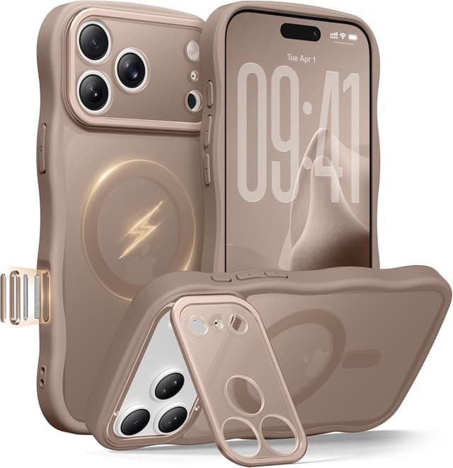 Detalle de GolbinBox iPhone 17 Pro Max Case (6.9") with Stash Stand, MagSafe Compatible, Full Camera Protection, Brown