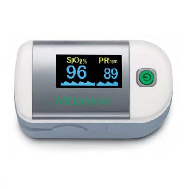 Detalle de Medisana PM 100 pulsioxímetro de dedo para SpO2 y pulso con pantalla OLED
