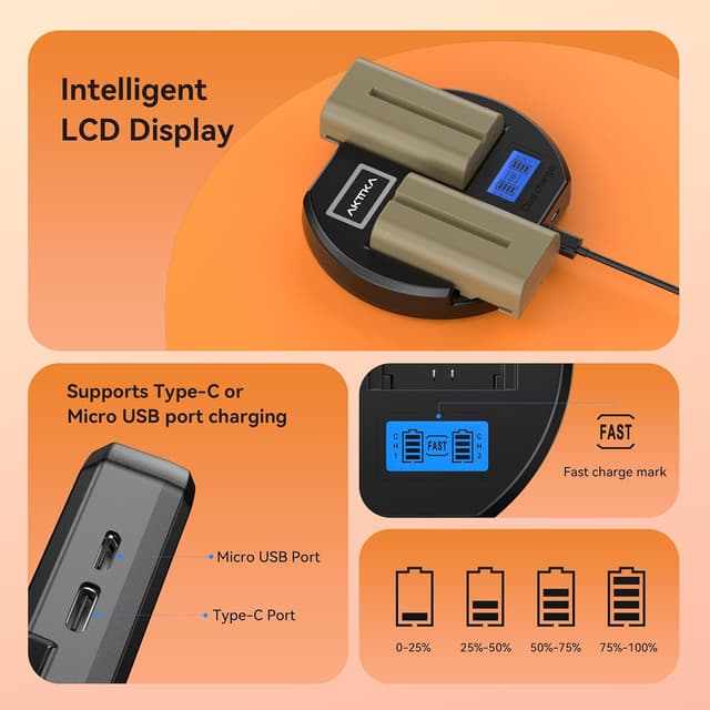 Thumbnail 6 de AKTTKA NP-F550 Akkus 3000 mAh (2er-Pack) + PD18W Dual-Slot-Schnellladegerät mit USB‑C