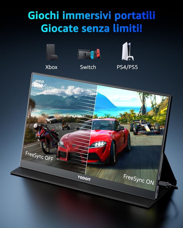 Detalle de Yodoit Monitor Portatile 144Hz da 15,6" FHD IPS con Smart Cover e USB Type-C