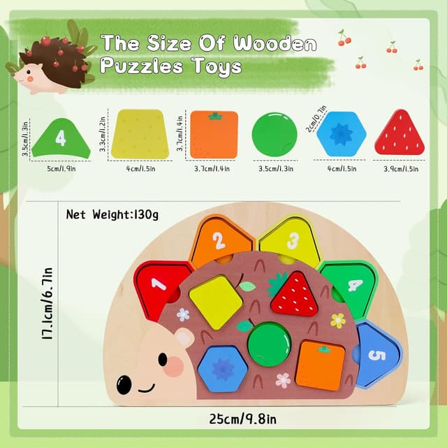 Detalle 2 de Montessori wooden toddler puzzles & colour sorting peg board toy (1–2/1–3 year old)
