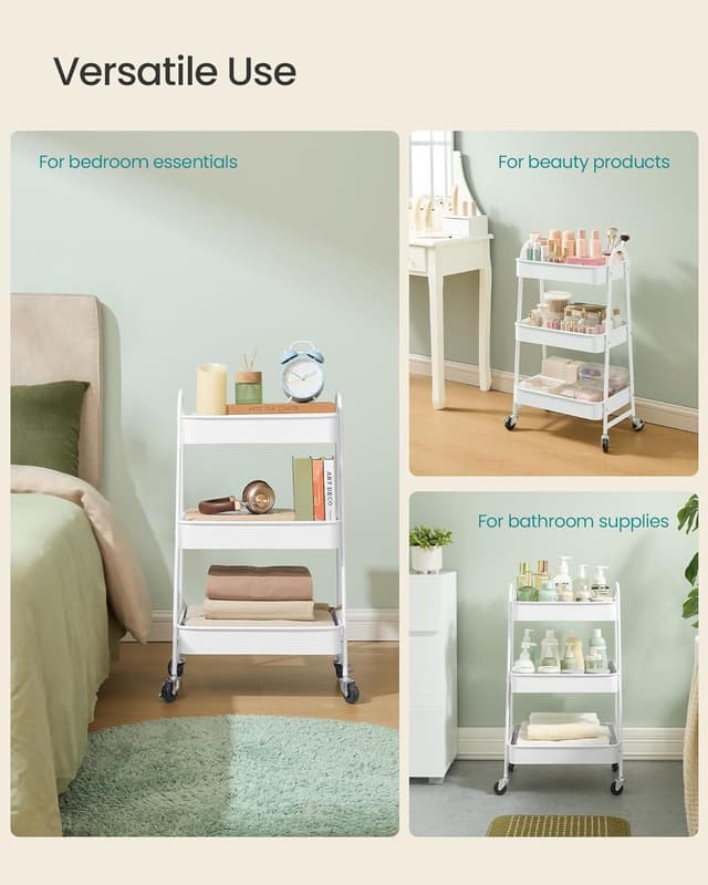Detalle 2 de SONGMICS 3-Tier Rolling Cart 3-tier metal trolley 🛒