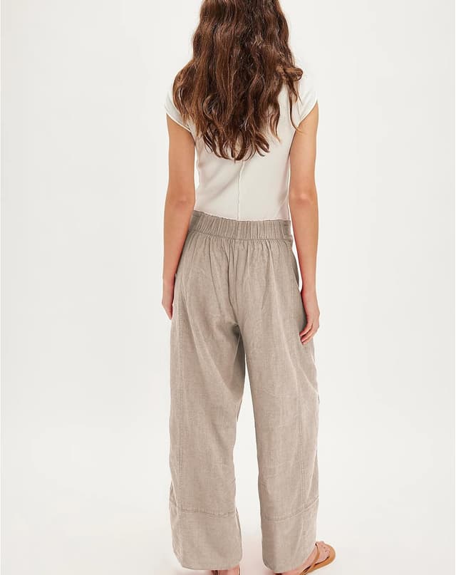Detalle de SeeLuNa Linen Pants for Women — Cotton Baggy Boho Palazzo Pants with Pockets